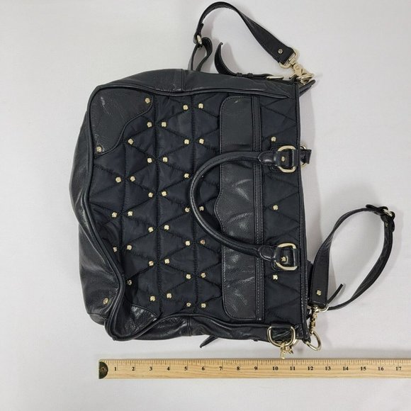 Rebecca Minkhoff Large Black Leather & Fabric Purse Bag Gold tone screw studs - Picture 16 of 16